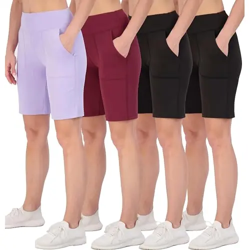 Women's 9" Bermuda Long High Waisted Shorts with Pockets Casual Workout Athletic (Available in Plus)