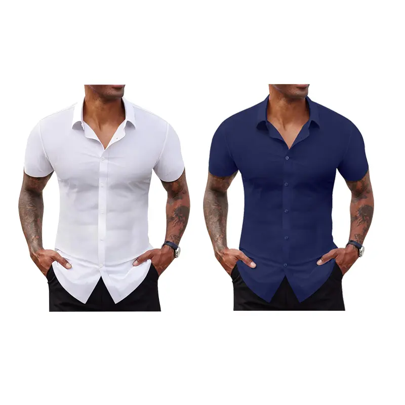 Men's Stretch Dress Shirts Short Sleeve Slim Fit