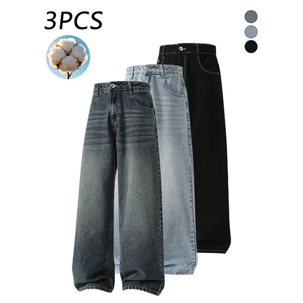 3-pack men’s cotton wide-leg jeans