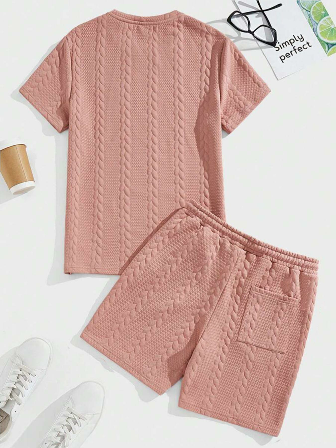 Men's Casual Cable Knit 2 Piece Summer Set