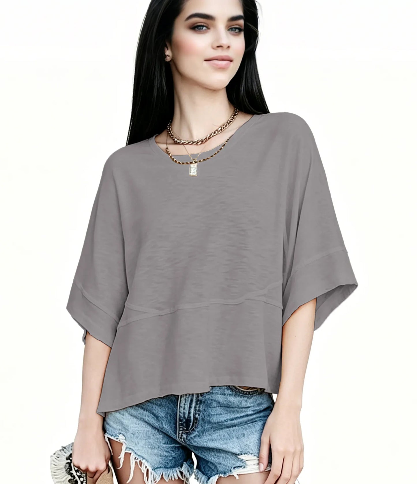 Women's Summer Casual Crewneck Batwing Half Sleeve T-Shirts