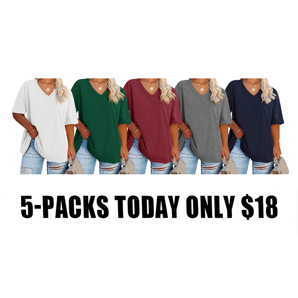 Women's Plus Size V Neck T Shirts Loose Fit Cotton Tunic Tops