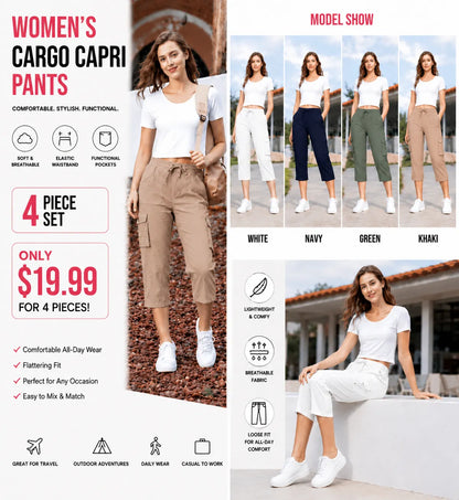 Women's Plus Size Cargo Capri Pants – Lightweight Loose Fit Summer Pants