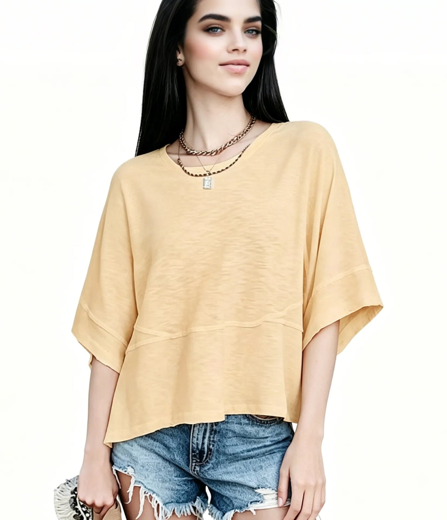 Women's Summer Casual Crewneck Batwing Half Sleeve T-Shirts