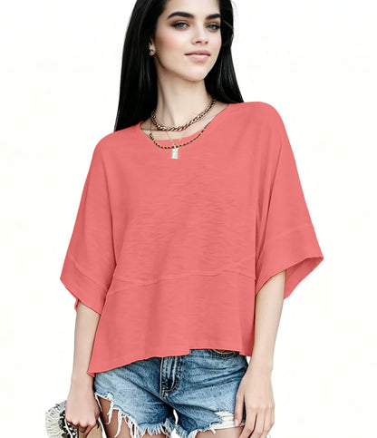 Women's Summer Casual Crewneck Batwing Half Sleeve T-Shirts