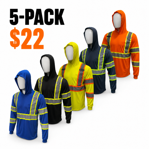 5 PACK SHIRT ST908 High Visibility Hoodie Long Sleeve Safety Shirt