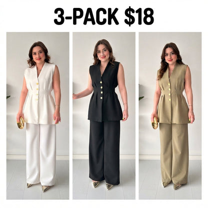 Pinstripe Pleated 2-Piece Blazer & Pants Set – Modern Fit