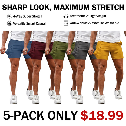 Men’s 5-Inch Slim Fit Stretch Chino Shorts – Casual Tapered Comfort Summer Shorts