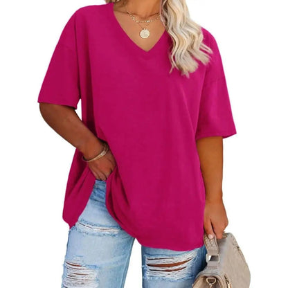 Women's Plus Size V Neck T Shirts Loose Fit Cotton Tunic Tops