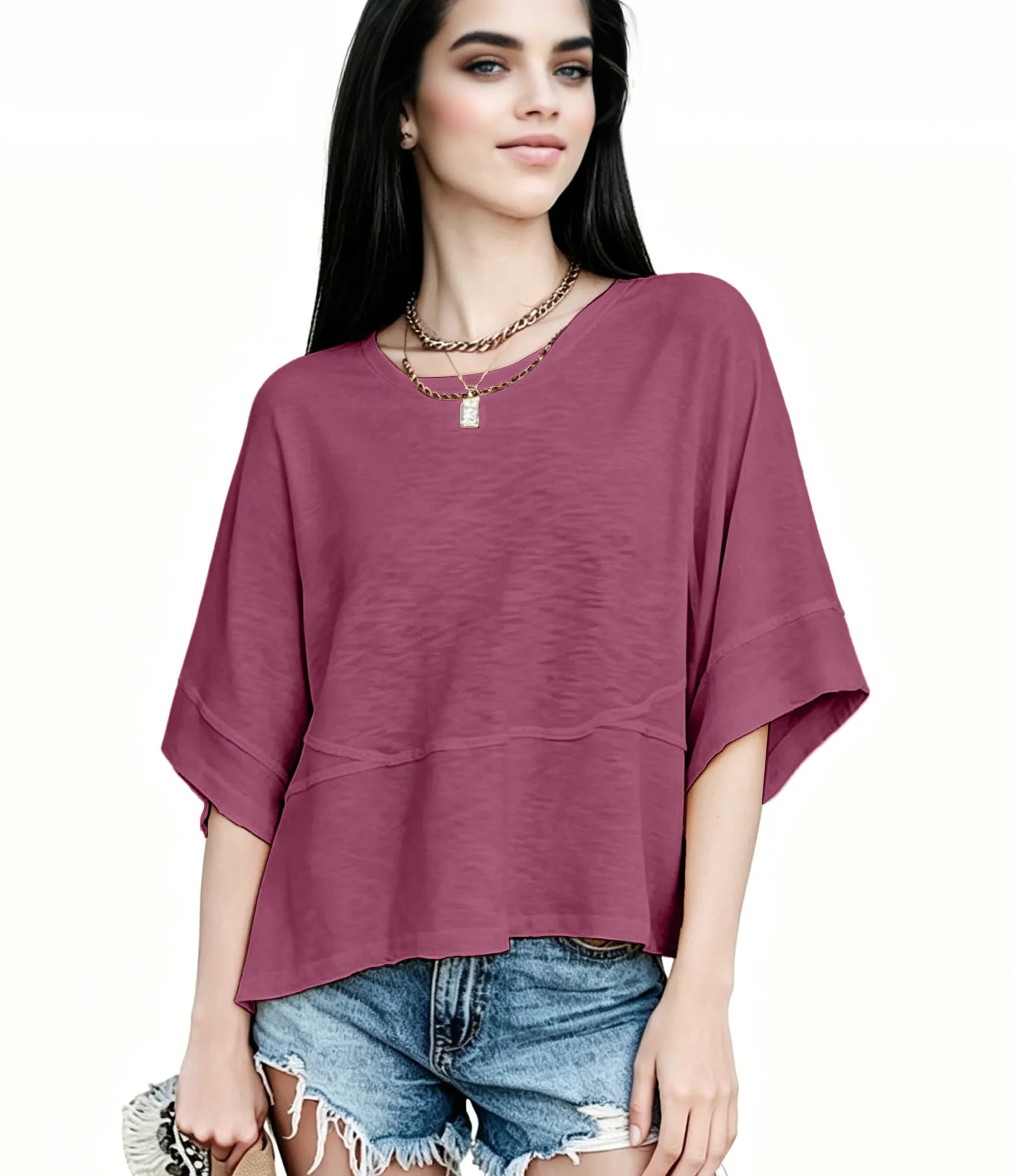 Women's Summer Casual Crewneck Batwing Half Sleeve T-Shirts