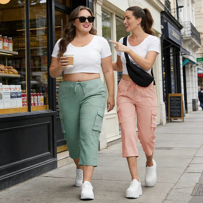 Women's Plus Size Cargo Capri Pants – Lightweight Loose Fit Summer Pants