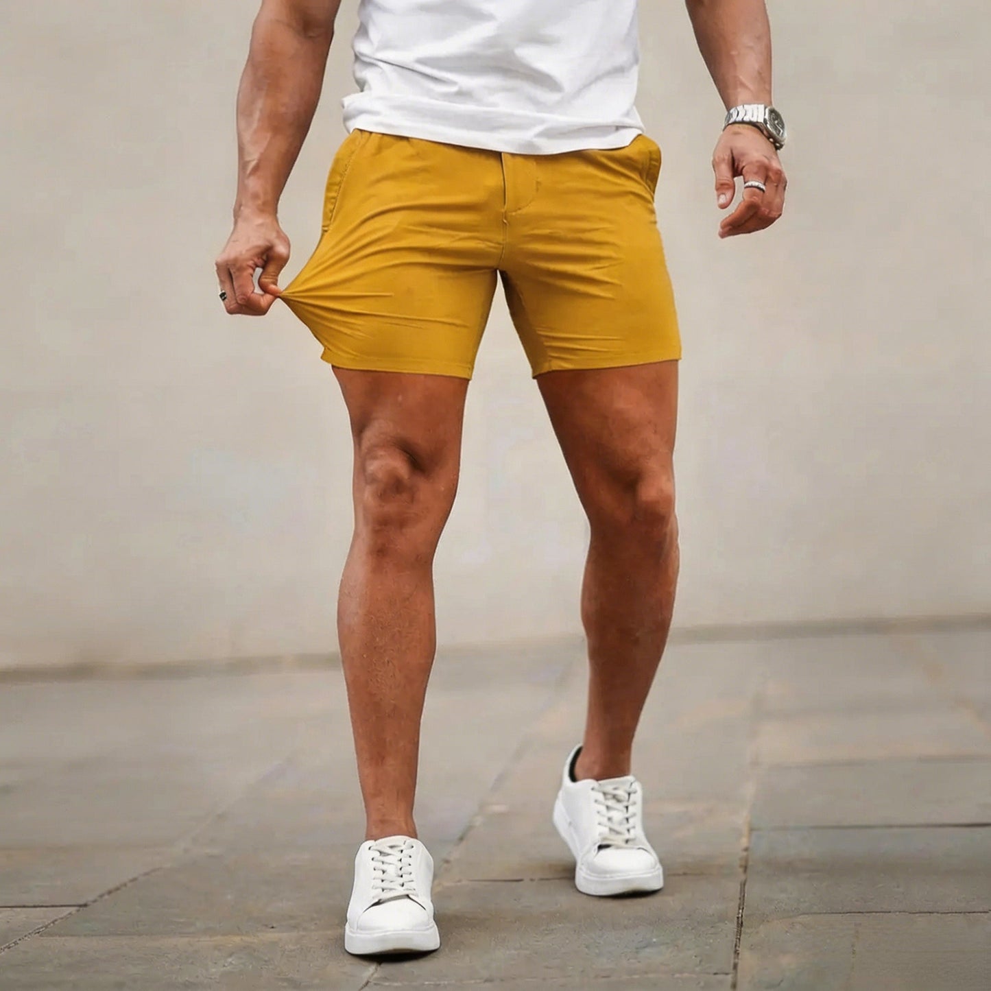 Men’s 5-Inch Slim Fit Stretch Chino Shorts – Casual Tapered Comfort Summer Shorts