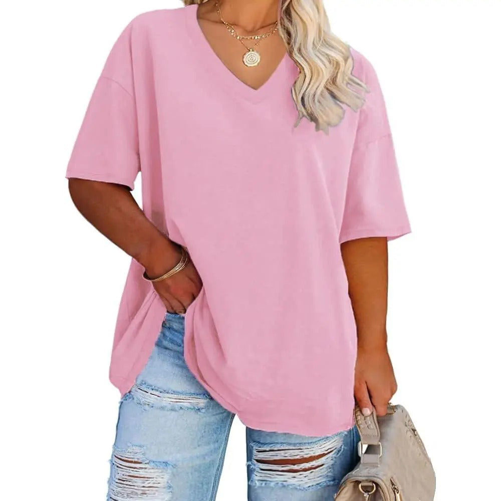Women's Plus Size V Neck T Shirts Loose Fit Cotton Tunic Tops