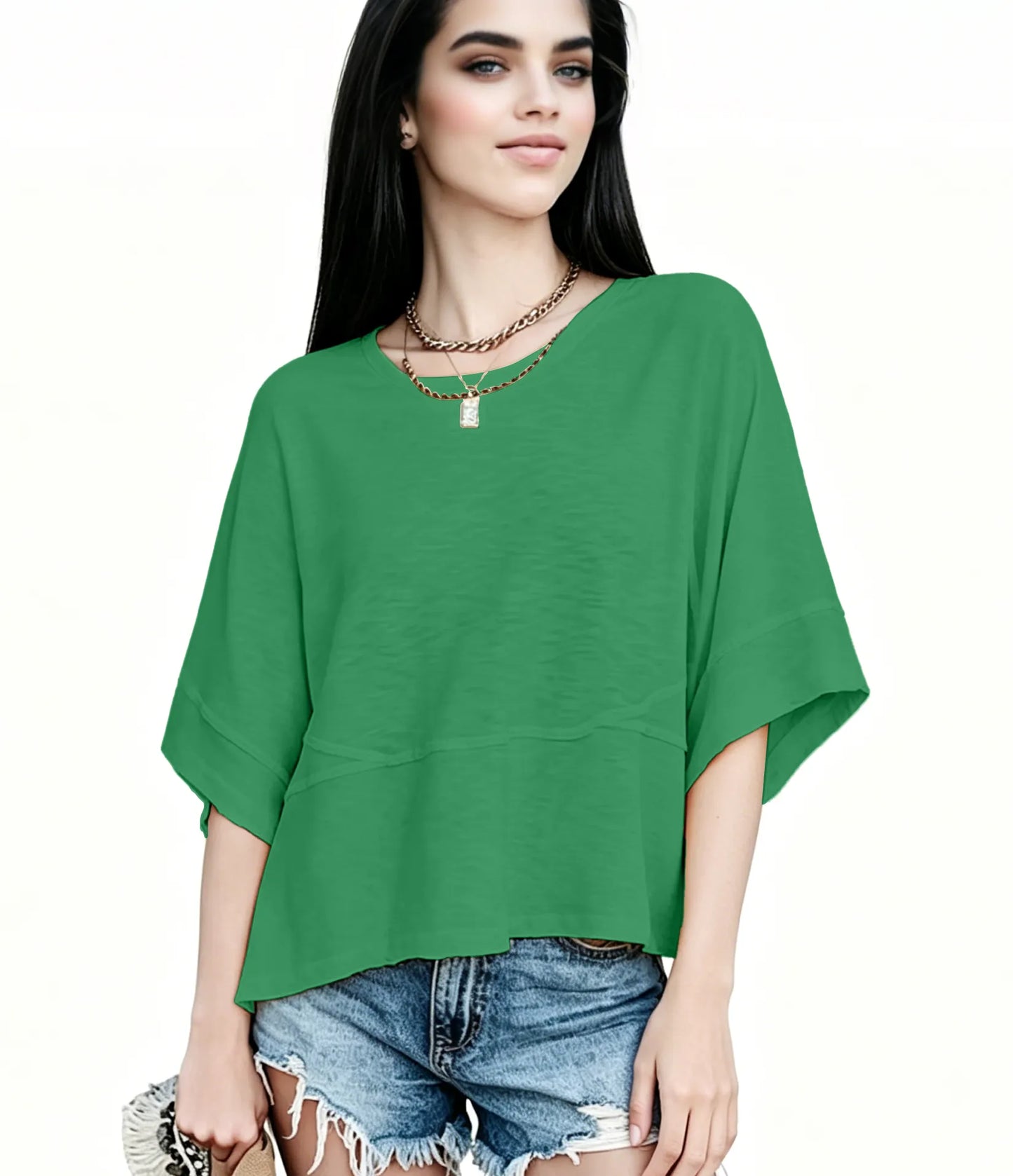 Women's Summer Casual Crewneck Batwing Half Sleeve T-Shirts