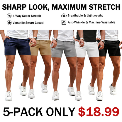 Men’s 5-Inch Slim Fit Stretch Chino Shorts – Casual Tapered Comfort Summer Shorts