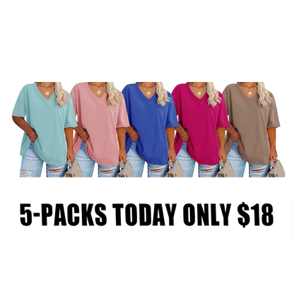Women's Plus Size V Neck T Shirts Loose Fit Cotton Tunic Tops