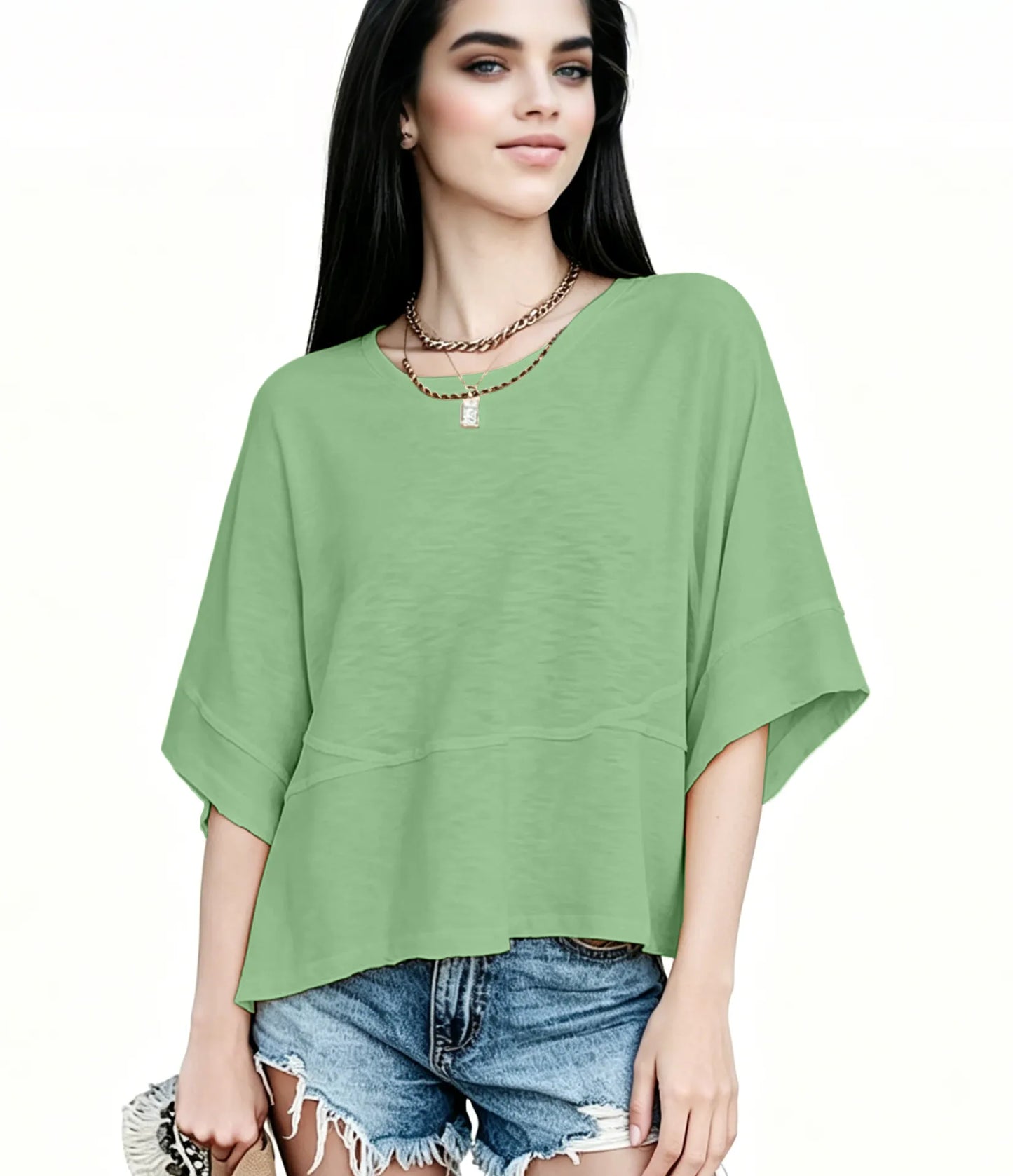 Women's Summer Casual Crewneck Batwing Half Sleeve T-Shirts