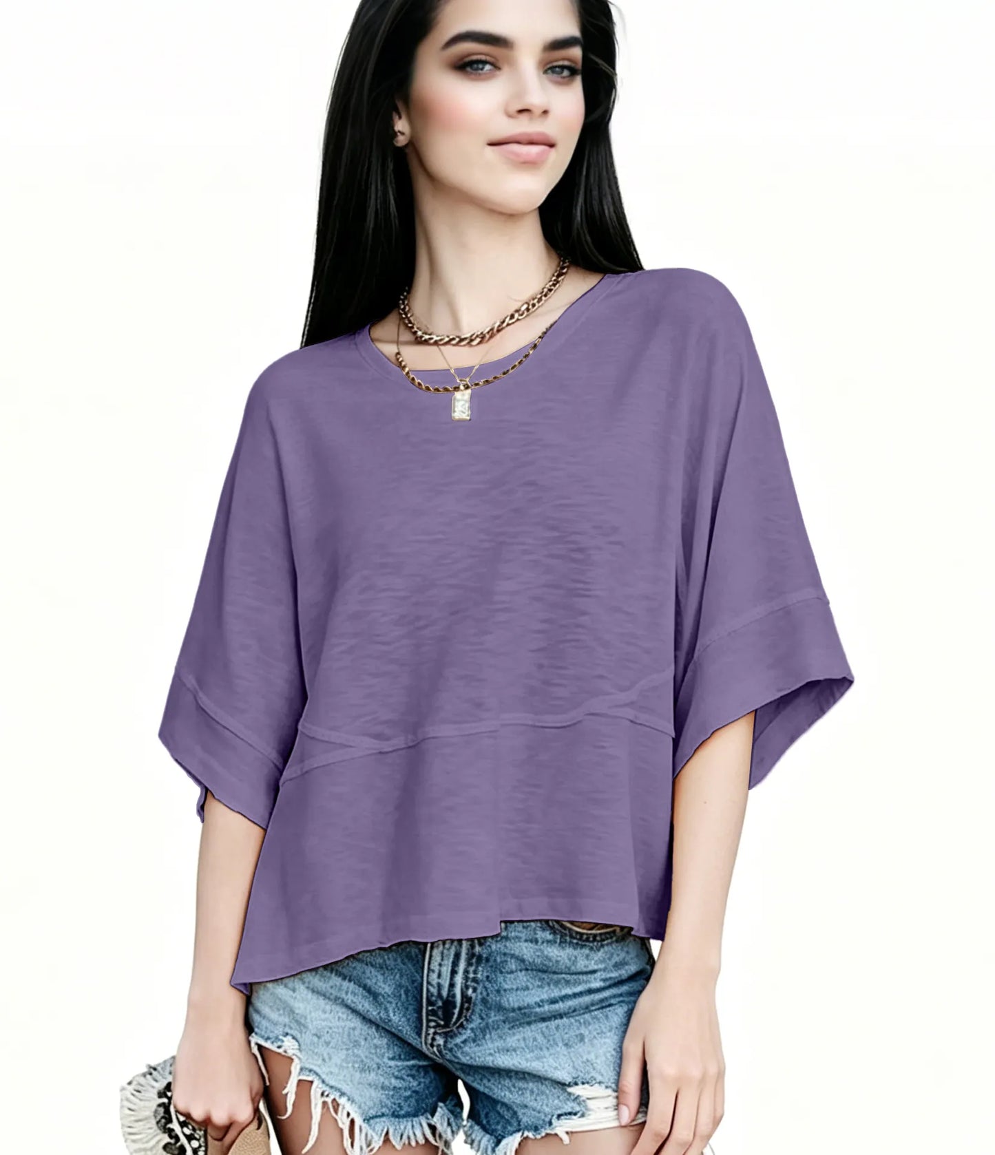 Women's Summer Casual Crewneck Batwing Half Sleeve T-Shirts
