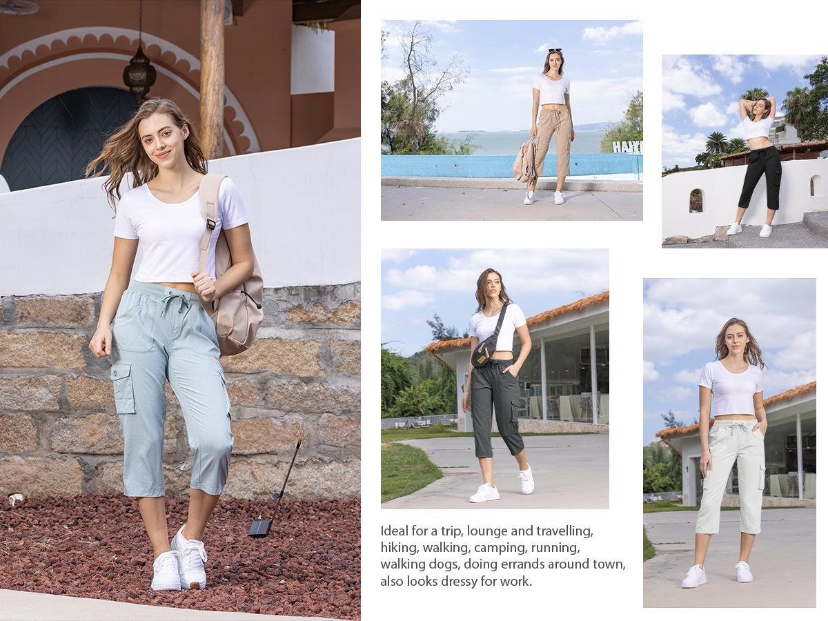 Women's Plus Size Cargo Capri Pants – Lightweight Loose Fit Summer Pants