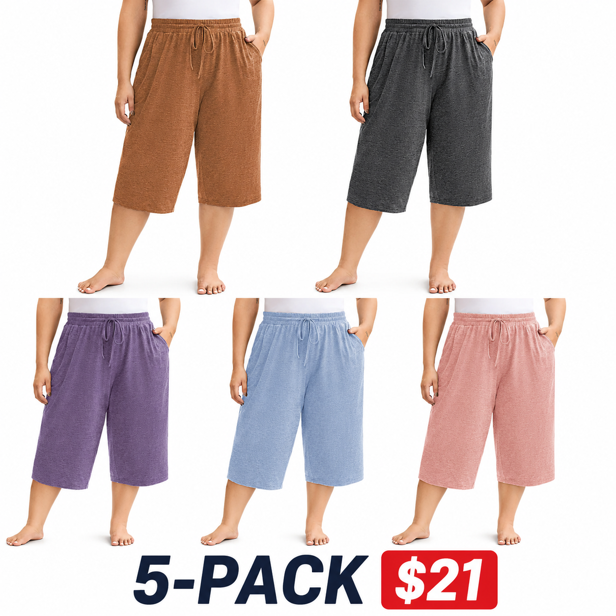 Plus Size Wide-Leg Capri Lounge Baggy Pants