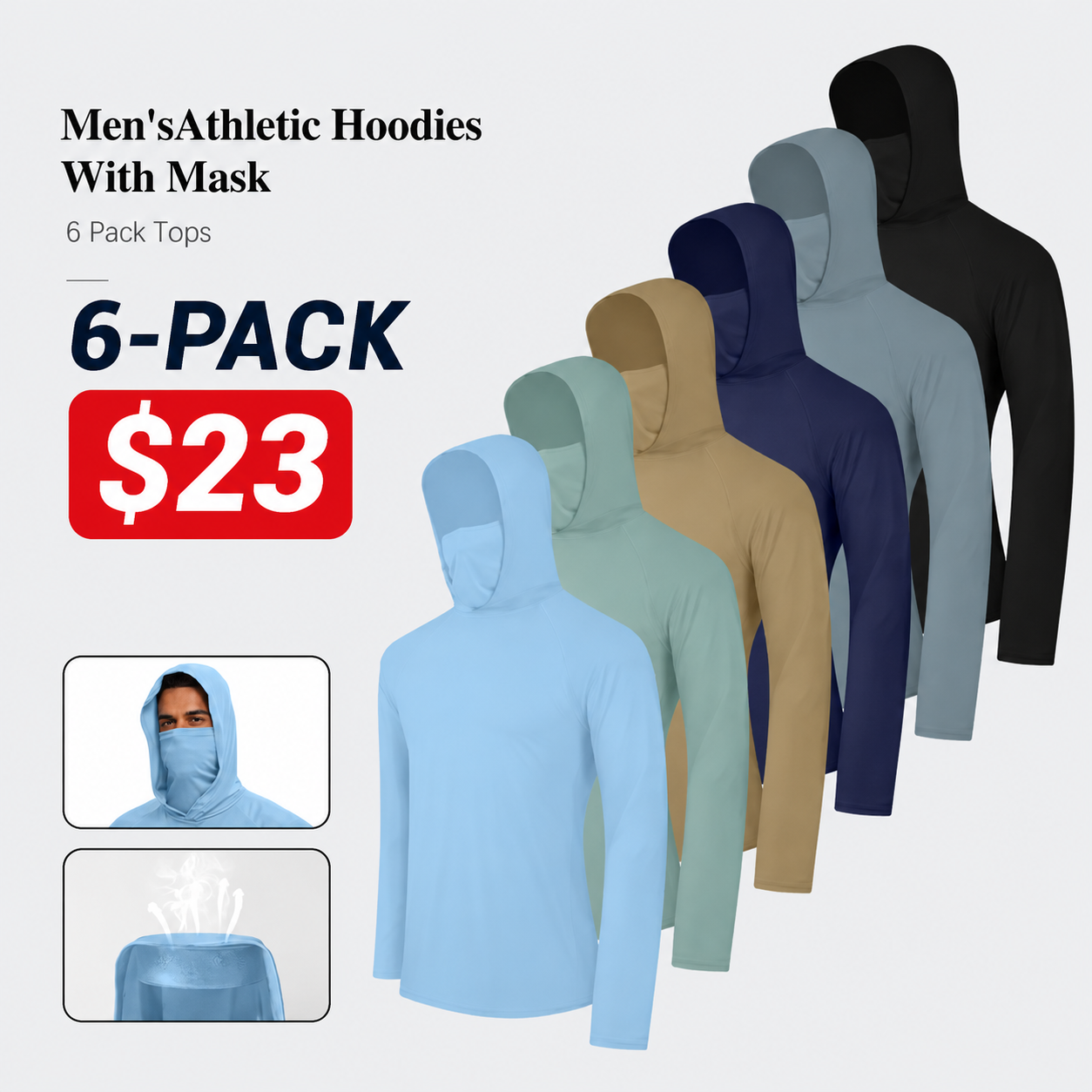Men's Dry Fit Athletic Shirt Long Sleeve Fishing Hoodies Workout Tops