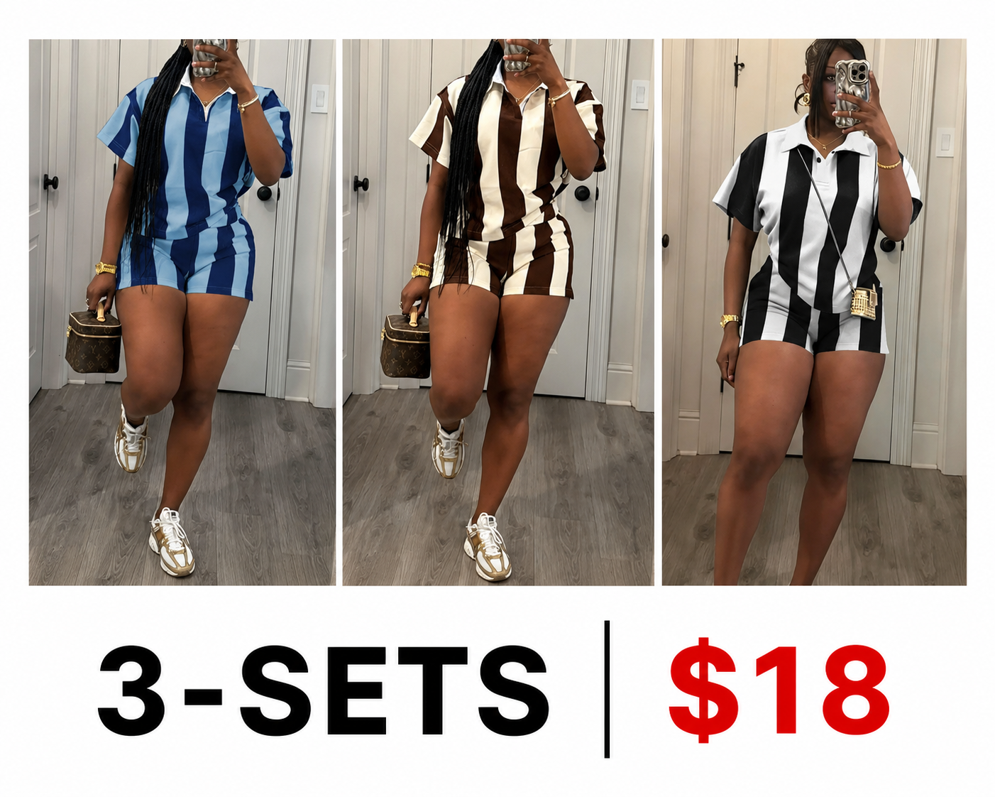 Women's 2026 Spring Two Piece Set Striped Short Sleeve