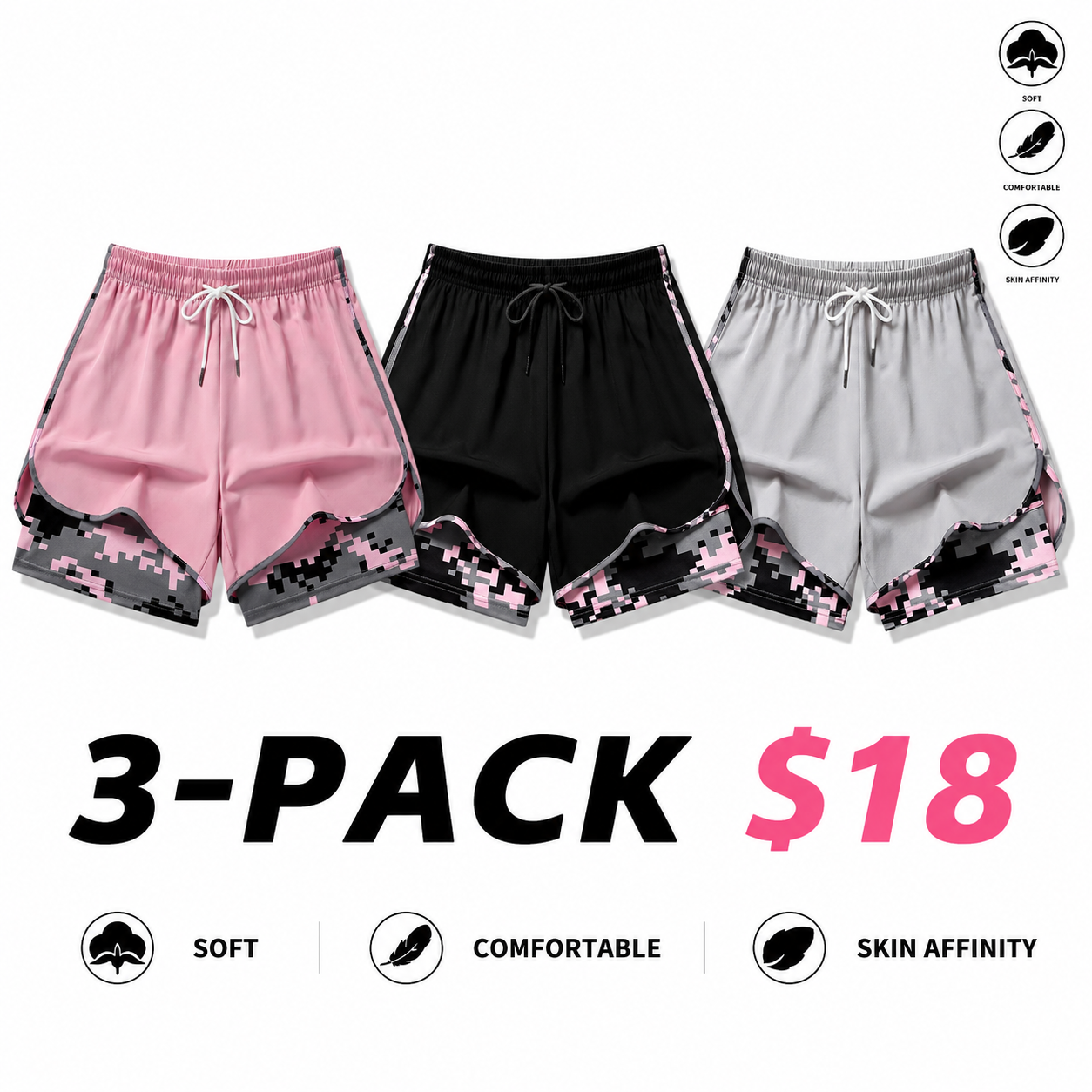 8-pack women’s casual athletic shorts with built-in liner