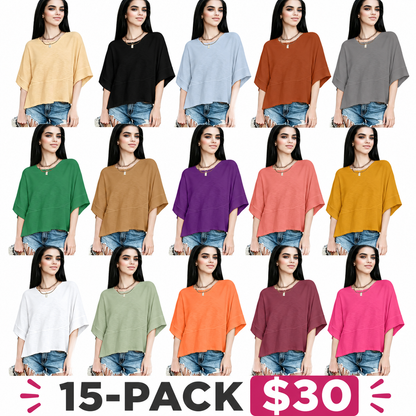 Women's Summer Casual Crewneck Batwing Half Sleeve T-Shirts