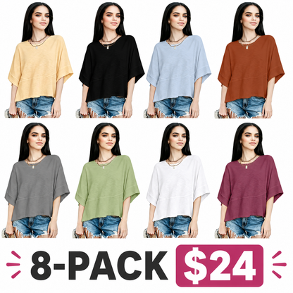 Women's Summer Casual Crewneck Batwing Half Sleeve T-Shirts