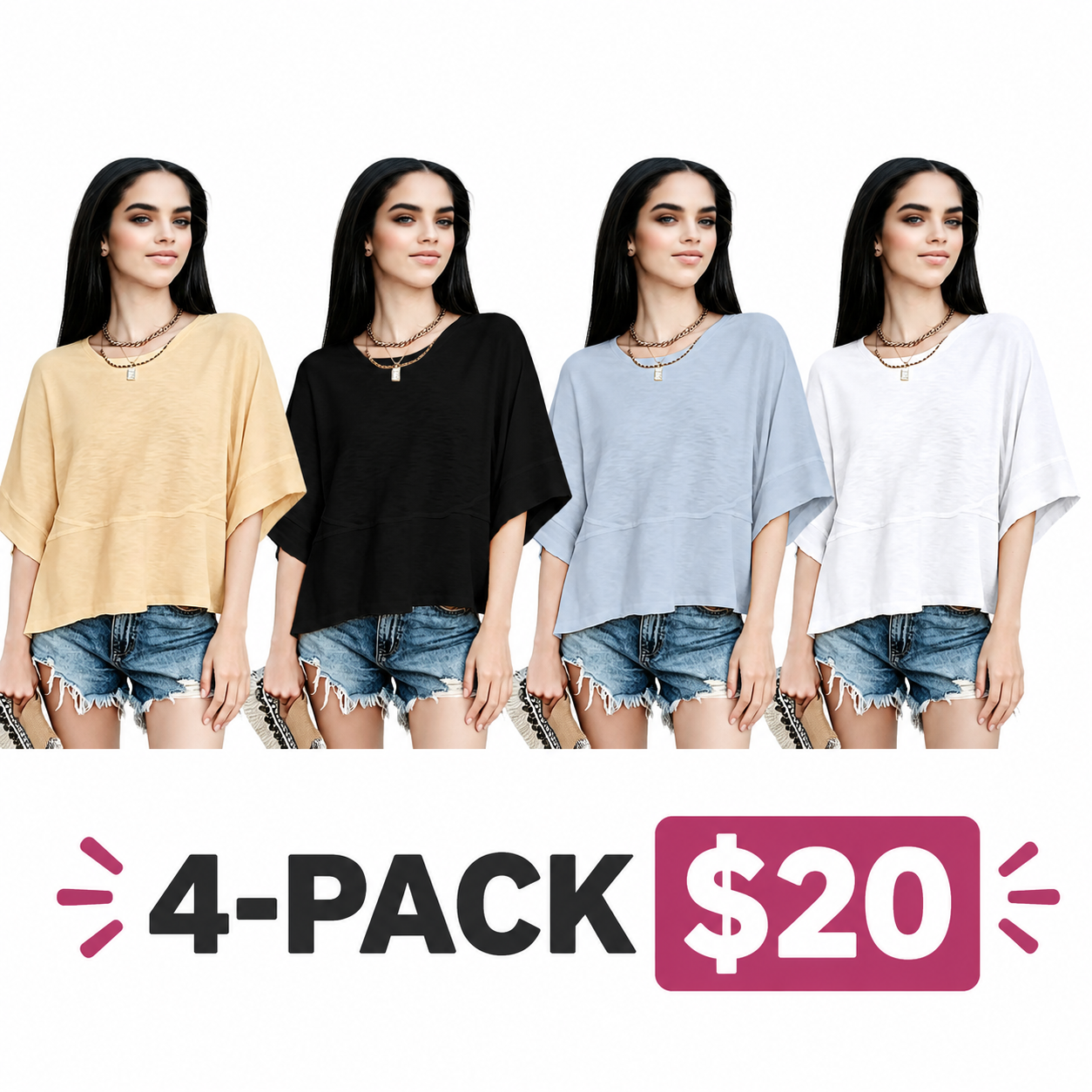 Women's Summer Casual Crewneck Batwing Half Sleeve T-Shirts