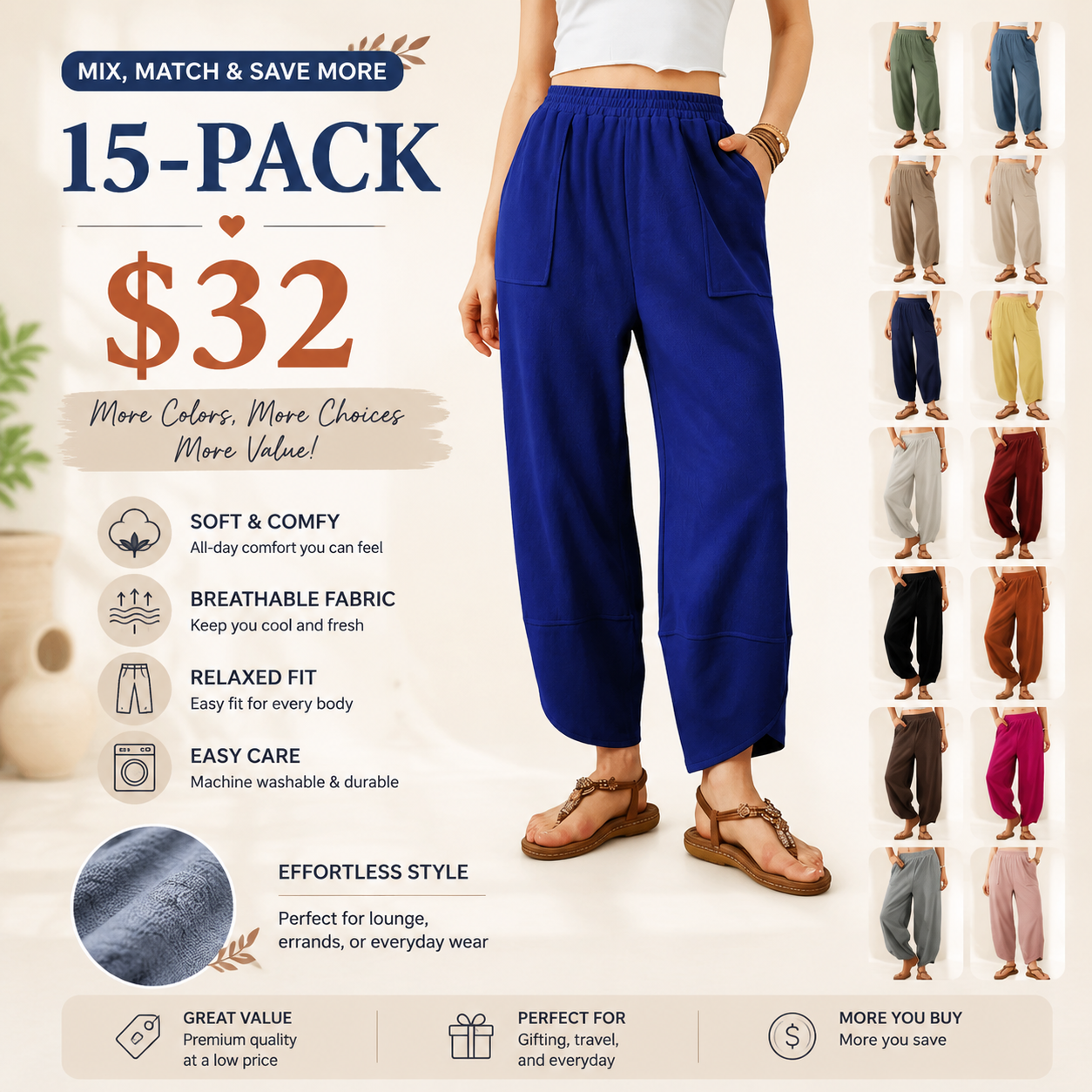 Womens Baggy Wide Leg Pants