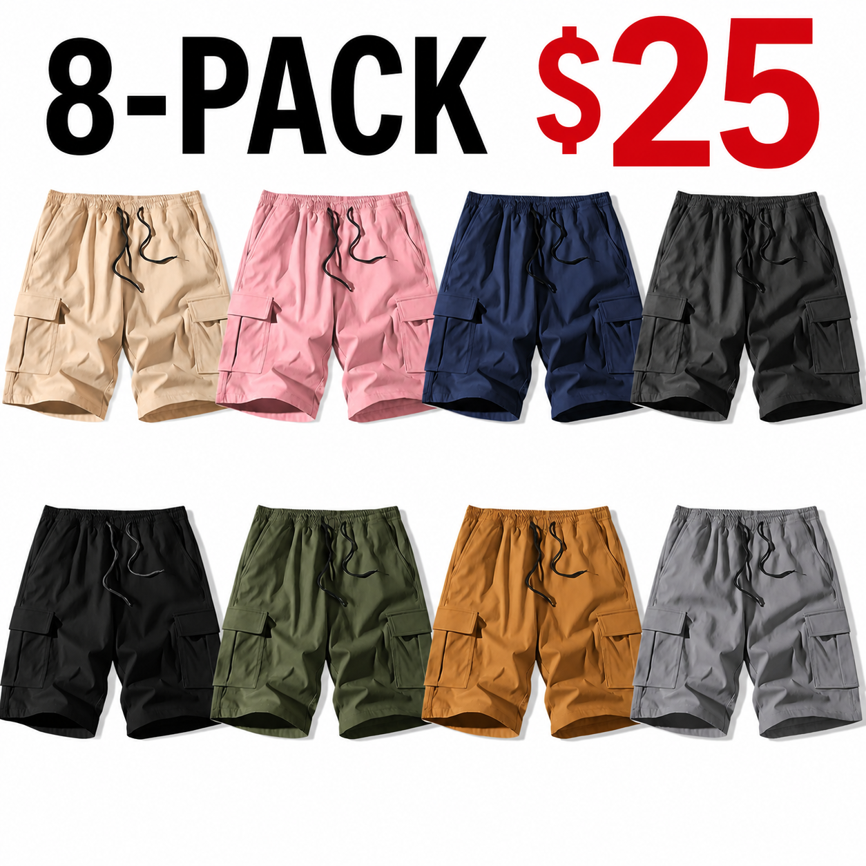 Men's 8-Pack Multi-Pocket Cargo Shorts