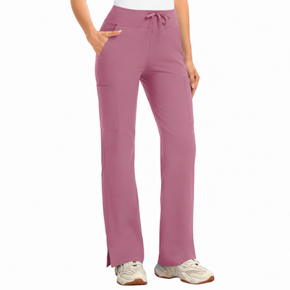 High Rise Yoga Scrub Pants Women - Straight Leg Uniform Pants with Cargo Pocket