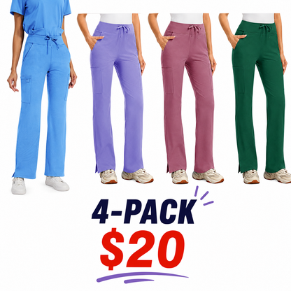 High Rise Yoga Scrub Pants Women - Straight Leg Uniform Pants with Cargo Pocket