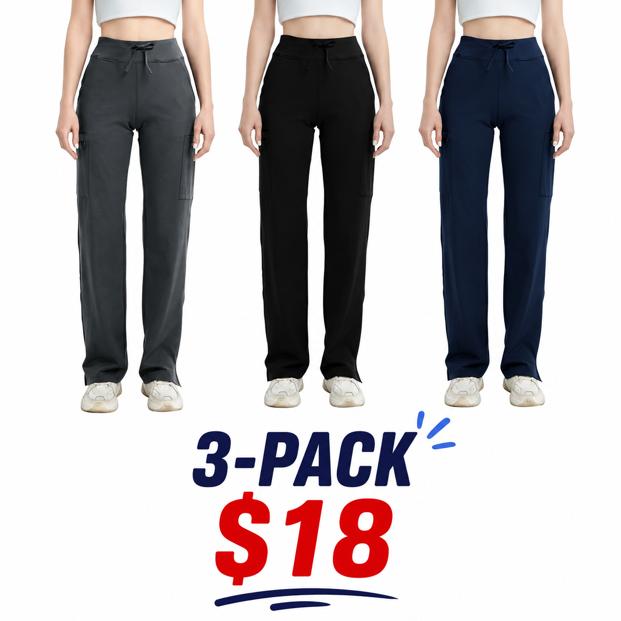 High Rise Yoga Scrub Pants Women - Straight Leg Uniform Pants with Cargo Pocket