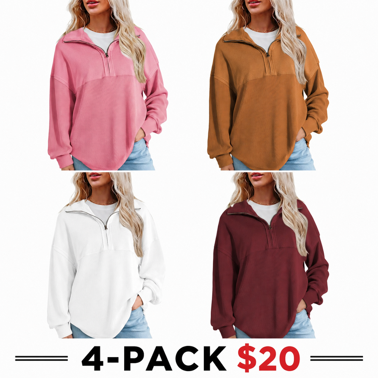 Women's Half-Zip Waffle Knit Tops