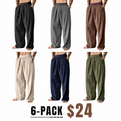 Men's Solid Color Pleated Loose Wide-Leg Dress Pants