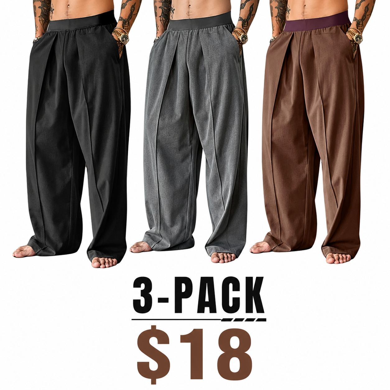 Men's Solid Color Pleated Loose Wide-Leg Dress Pants