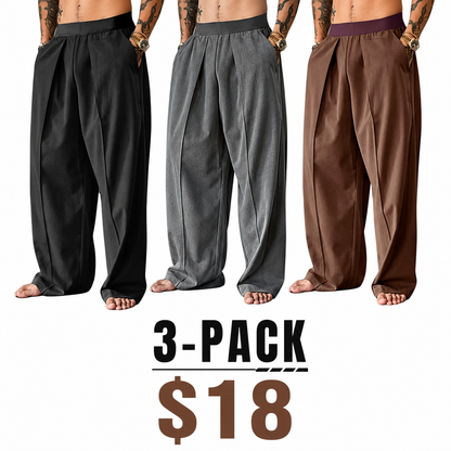 Men's Solid Color Pleated Loose Wide-Leg Dress Pants