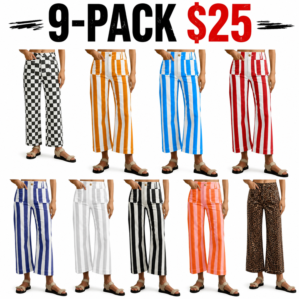 Womens Cropped Striped Jeans with Pockets