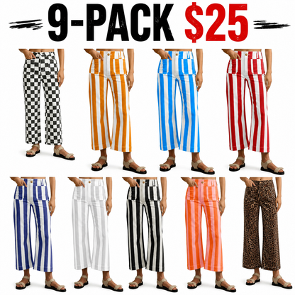 Womens Cropped Striped Jeans with Pockets