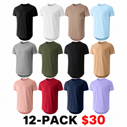 Mens 3 Pack Cotton Hipster Hip Hop Longline Crewneck T-Shirt