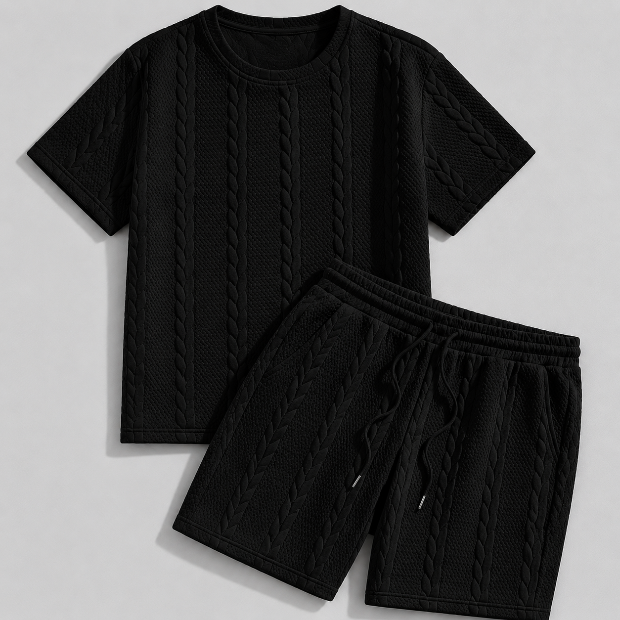 Men's Casual Cable Knit 2 Piece Summer Set