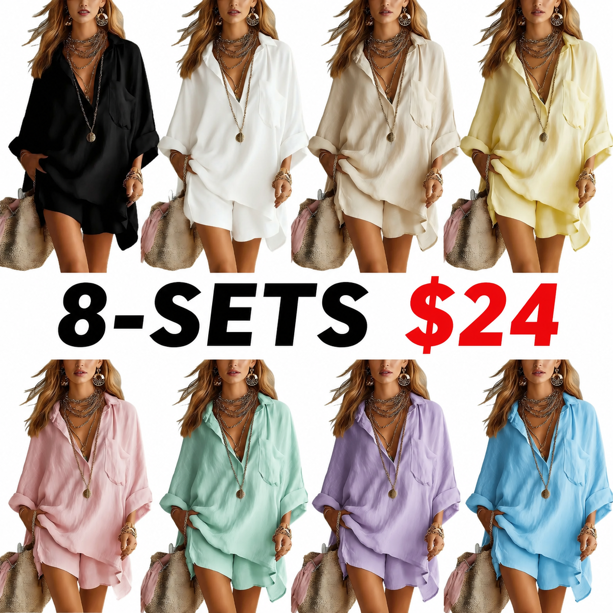 Women's Cotton Linen 2 Piece Shorts Set with Pockets