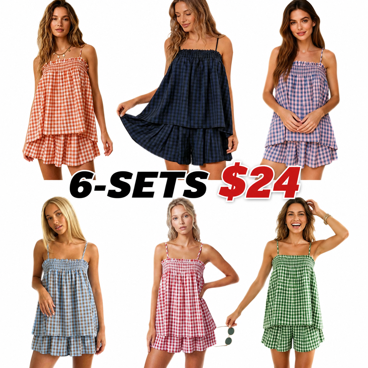 Women's Plaid Cami Shorts Set – Casual 2 Piece Lounge Outfit