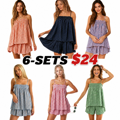 Women's Plaid Cami Shorts Set – Casual 2 Piece Lounge Outfit