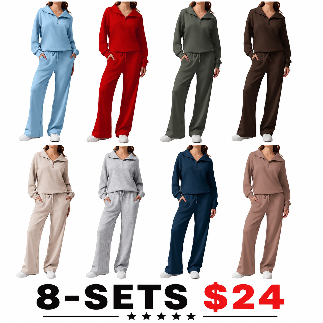 Women's 2 Piece Workout Set - Half Zip Pullover & Jogger Pants Activewear Outfit