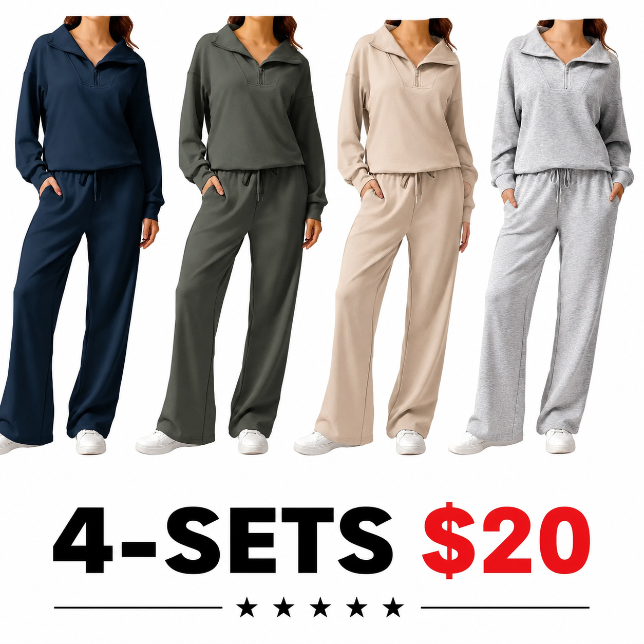 Women's 2 Piece Workout Set - Half Zip Pullover & Jogger Pants Activewear Outfit