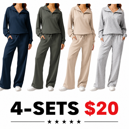 Women's 2 Piece Workout Set - Half Zip Pullover & Jogger Pants Activewear Outfit