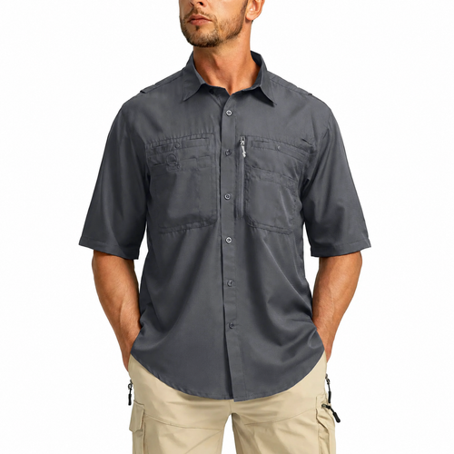 Men's UPF 50+ Outdoor Fishing Shirt - Lightweight Quick Dry Short Sleeve Button Down